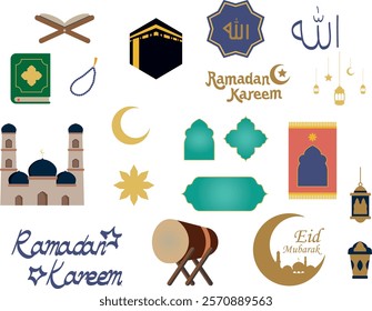 Islamic icon vector element for several Moslem Holiday and Occasion such as Ramadan Kareem, Eid Mubarak, Eid Al-Adh, and others. Islam education illustration.