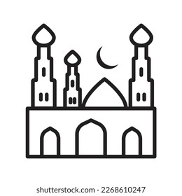 Islamic Icons Line Art Vector, Ramadan Kareem Elements, Eid Mubarak Design Elements, Muslim Prayer, Mosque
