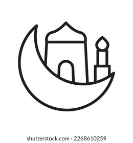 Islamic Icons Line Art Vector, Ramadan Kareem Elements, Eid Mubarak Design Elements, Muslim Prayer, Mosque
