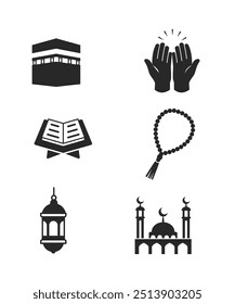 Islamic icons, Muslim prayer and ramadan kareem stock illustration
