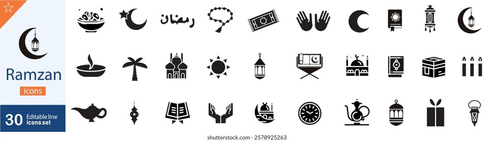 Islamic icons for ramadan template. Set islamic icons isolated on white background . ramadan set vector type icon .  Ramadan, Islamic Muslim religion and traditional theme Vector illustration.