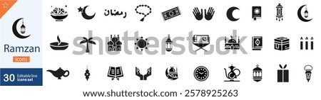 Islamic icons for ramadan template. Set islamic icons isolated on white background . ramadan set vector type icon .  Ramadan, Islamic Muslim religion and traditional theme Vector illustration.