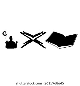  Islamic icons set. Islamic decoration concept. Ramadan Kareem Eid Mubarak vector illustration Muslim man praying. Fanoos Lantern With Islam Logo Vector. Muslim Holy Book Quran vector