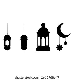  Islamic icons set. Islamic decoration concept. Ramadan Kareem Eid Mubarak vector illustration Muslim man praying. Fanoos Lantern With Islam Logo Vector. Muslim Holy Book Quran vector