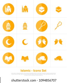 islamic  icons set, Mosque, Prayer, Muslim prayer, Lantern, Crescent, Kaaba, Quran, Rosary muslim, Praying hands