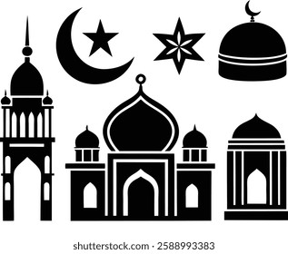 Islamic icons silhouette vector illustration