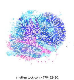 Islamic or Iindian floral pattern decor in. Vector illustration. Card for cafe, restaurant, shop, print. Border. Invitation watercolor card
