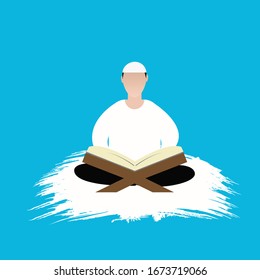 Islamic illustration design concept of reading the Quran for Ramadan