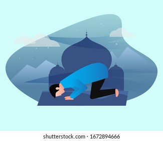 Islamic illustration design concept of worship for Ramadan, templates for web landing pages, banners, presentations, social, posters, advertisements, promotions or print media.