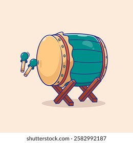 Islamic illustration equipment musical percussion of bedug drum instrument vector celebrates eid mubarak