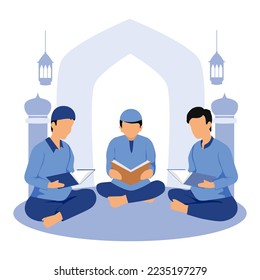 islamic illustration of muslim reading quran together