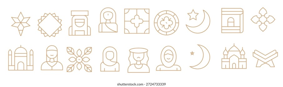 Icono básico islámico incluyendo ilustraciones de línea mínima