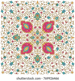 Islamic or indian floral pattern decor in. Vector illustration. Card for cafe, restaurant, shop, print. Border. Invitation card