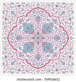 Islamic or indian floral pattern decor in. Vector illustration. Card for cafe, restaurant, shop, print. Border. Invitation card