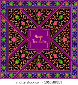 Islamic or indian floral pattern in Victorian style. Ornamental for Card for cafe, shop, print, banner, wedding invitation, book cover, certificate. Save the date. Arabic Dubai turkish Islam