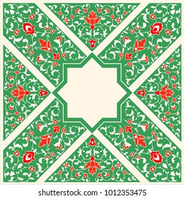 Islamic or indian floral pattern in Victorian style. Ornamental for Card for cafe, shop, print, banner, wedding invitation, book cover, certificate. Save the date. Arabic Dubai turkish Islam