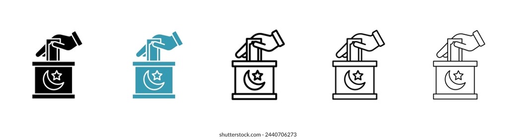 Islamic Infaq and Charity Contribution Icons. Monetary Donation and Alms Giving Symbols