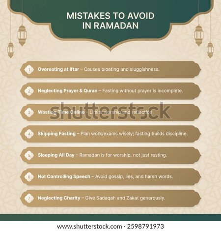 Islamic Infographic Design Template with Seven 7 Data Points List Items and Arabic Elements