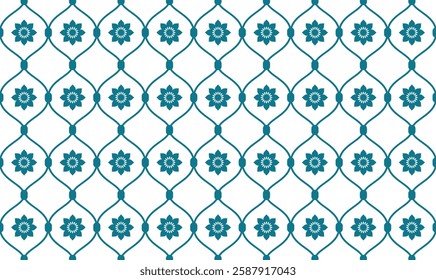 Islamic Inspired Geometric Tile Pattern Background with Repeating Floral Elements on Vector file