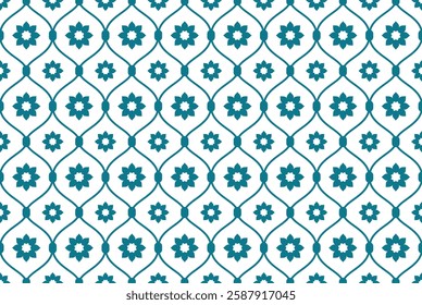 Islamic Inspired Geometric Tile Pattern Background with Repeating Floral Elements on Vector file