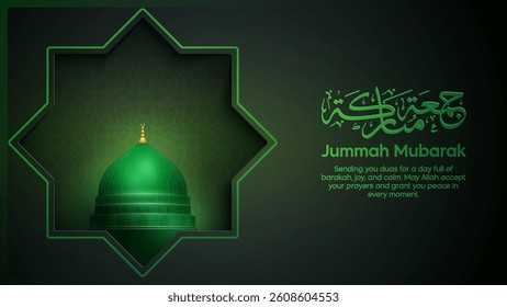 Islamic Jummah Day Calligraphy – Blessed Friday Arabic Text with Green Theme