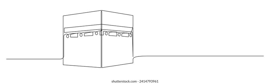 islamische Kaaba zeichnen eine durchgehende Linie. Happy Eid Mubarak, Eid Fitr, Ramadan Kareem. Moslemische Religions Feiertage frei handgezeichnet Rahmenlinie Kunst Minimalismus Stil.