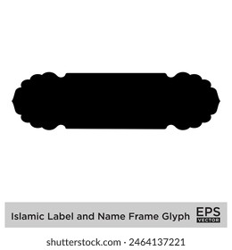 Islamisches Etikett und Name Rahmen Glyphe Schwarz Gefüllte Silhouetten Design Piktogramm Symbol visuelle Illustration