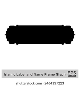 Islamisches Etikett und Name Rahmen Glyphe Schwarz Gefüllte Silhouetten Design Piktogramm Symbol visuelle Illustration