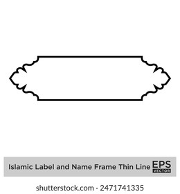 Etiqueta islámica y marco de nombre Línea delgada Siluetas de trazo negro Diseño pictograma símbolo ilustración visual