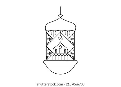 contorno islámico de la lámpara, diseño vectorial de la lámpara, dibujo de la línea de elemento luminoso 