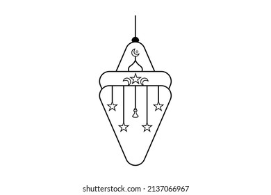 Islamic lamp outline, lamp vector design, light element line drawing 