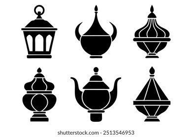 Islamic lamp silhouette vector,icon illustration on white background.