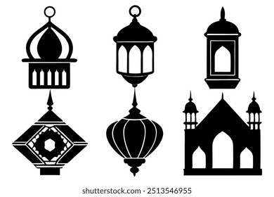 Islamic lamp silhouette vector,icon illustration on white background.