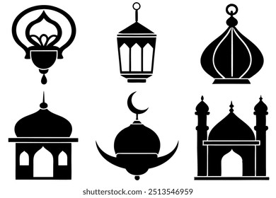 Islamic lamp silhouette vector,icon illustration on white background.