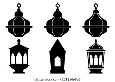 Islamic lamp silhouette vector,icon illustration on white background.