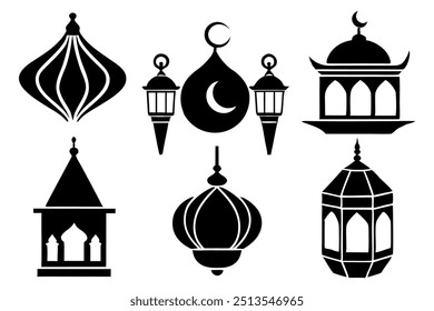 Islamic lamp silhouette vector,icon illustration on white background.