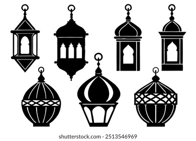 Islamic lamp silhouette vector,icon illustration on white background.