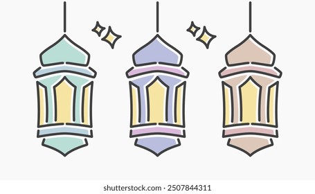 islamic lantern cartoon flat line art. Illustration of islamic lantern, perfect for needs related to islamic, muslim, ramadan, eid al-adha, eid al-fitr, and more.