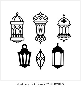 Islamic lantern clip art isolated. Sketch lamp. Aid Mubarak symbol. Vector stock illustration. EPS 10