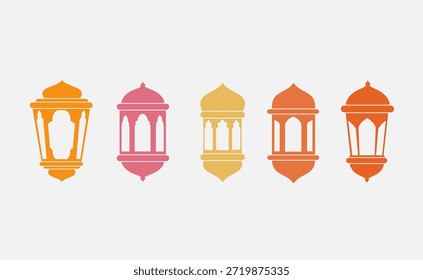 Islamische Laterne bunte flache Vektor-Design für Ramadan Hintergrund, Arabisch Hängelampe Ornament Set für Eid Mubarak Dekoration