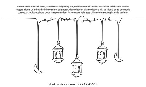 Islamic lantern continuous line design. Islamic architectural design concept. Celebration of Ramadan, Eid al-Fitr Eid al-Adha and Islamic New Year. Decorative elements drawn on a white background.