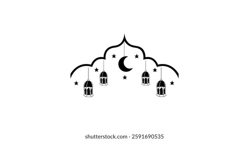 Islamic Lantern and Crescent Moon Design for Ramadan silhouettes.