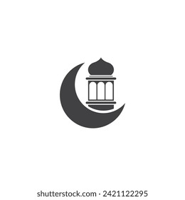 Islamic lantern with crescent moon illustration design vector for muslim design or islam celebration