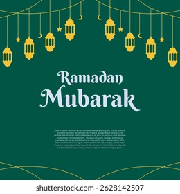 Islamic lantern, crescent moon and star ornament. Ramadan kareem or Al-Adha background template. Frame and border for Islamic event