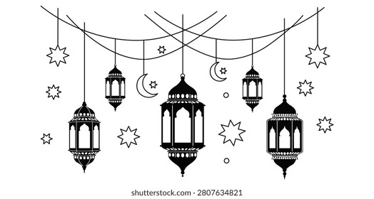 Islamic lantern decoration illustration featuring Ramadan holiday festival culture and traditional ornament concepts for greeting designs and creative vector artwork projects