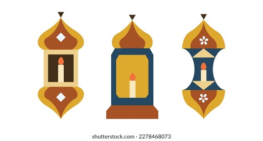 Islamic Lantern Element Illustration. Symbols of Ramadan Mubarak, Hanging Gold Lanterns, arabic lamps, lanterns moon, lantern element, star, art, vector and illustration