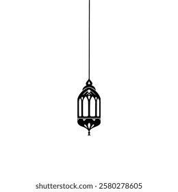 Islamic Lantern Element for Ramadan - Silhouette of Arabic Antique Hanging Oil Lamp Lights, Vector Illustration