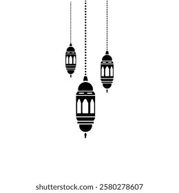 Islamic Lantern Element for Ramadan - Silhouette of Arabic Antique Hanging Oil Lamp Lights, Vector Illustration