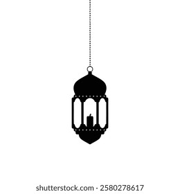 Islamic Lantern Element for Ramadan - Silhouette of Arabic Antique Hanging Oil Lamp Lights, Vector Illustration