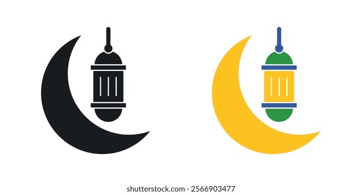 Islamic lantern icon set in black and colored